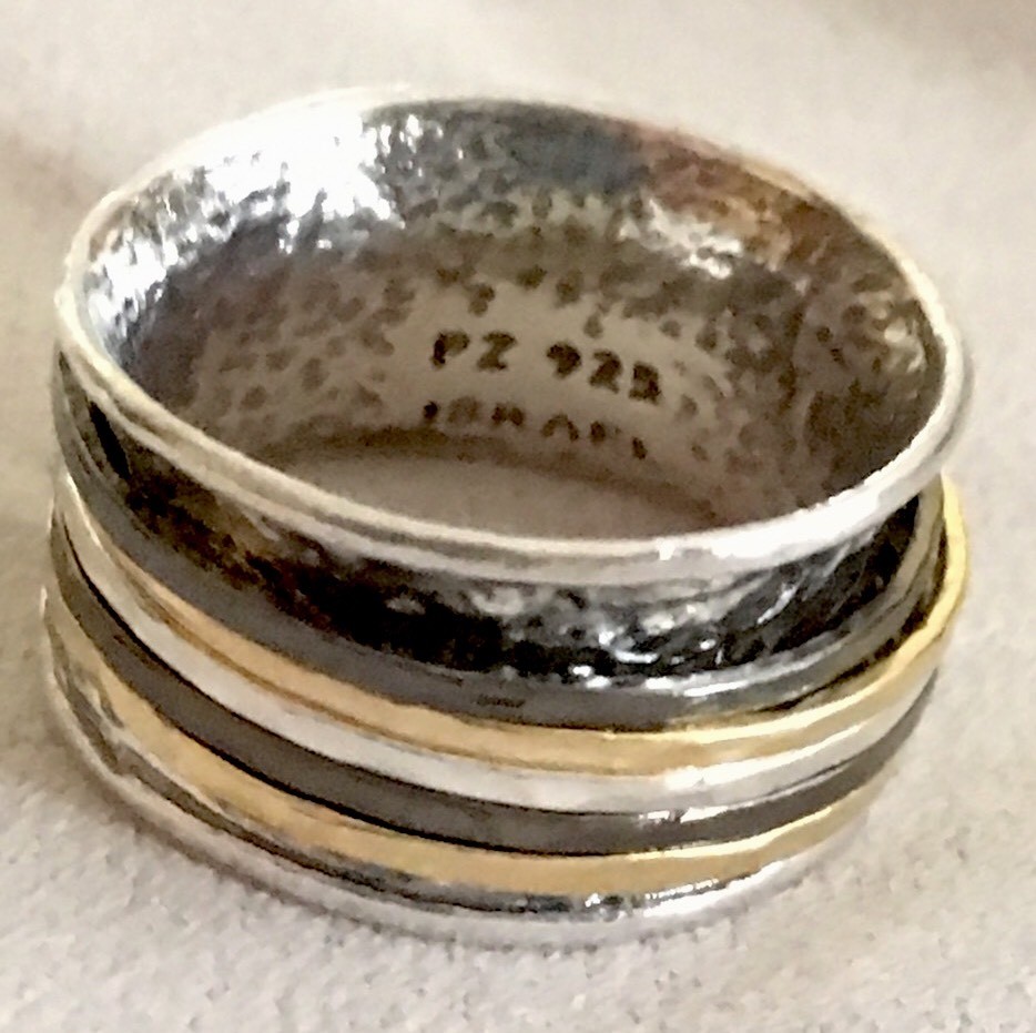 NWOT OR PAZ STERLING SILVER 925 THREE TONES SPINNER RING SZ 8 ISRAEL PZ