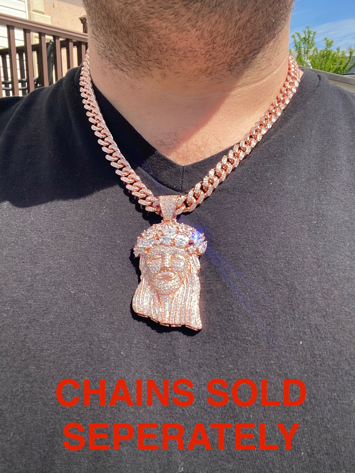Real Hip Hop 14k Rose Gold Plated 925 Sterling Silver Jesus Piece CZ Pendant Icy