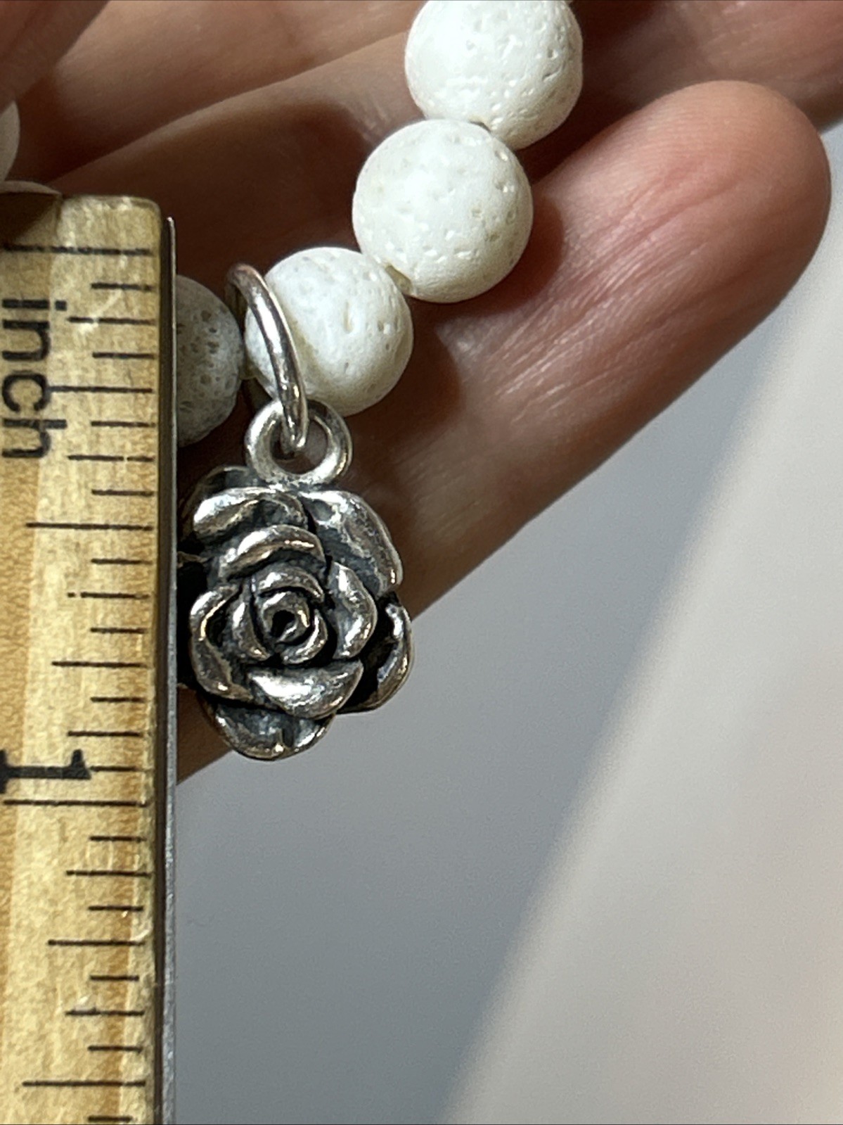 57. King Baby Studio 925 Rose Charm White Coral Stretch Bracelet 6.25+”, 25.5g