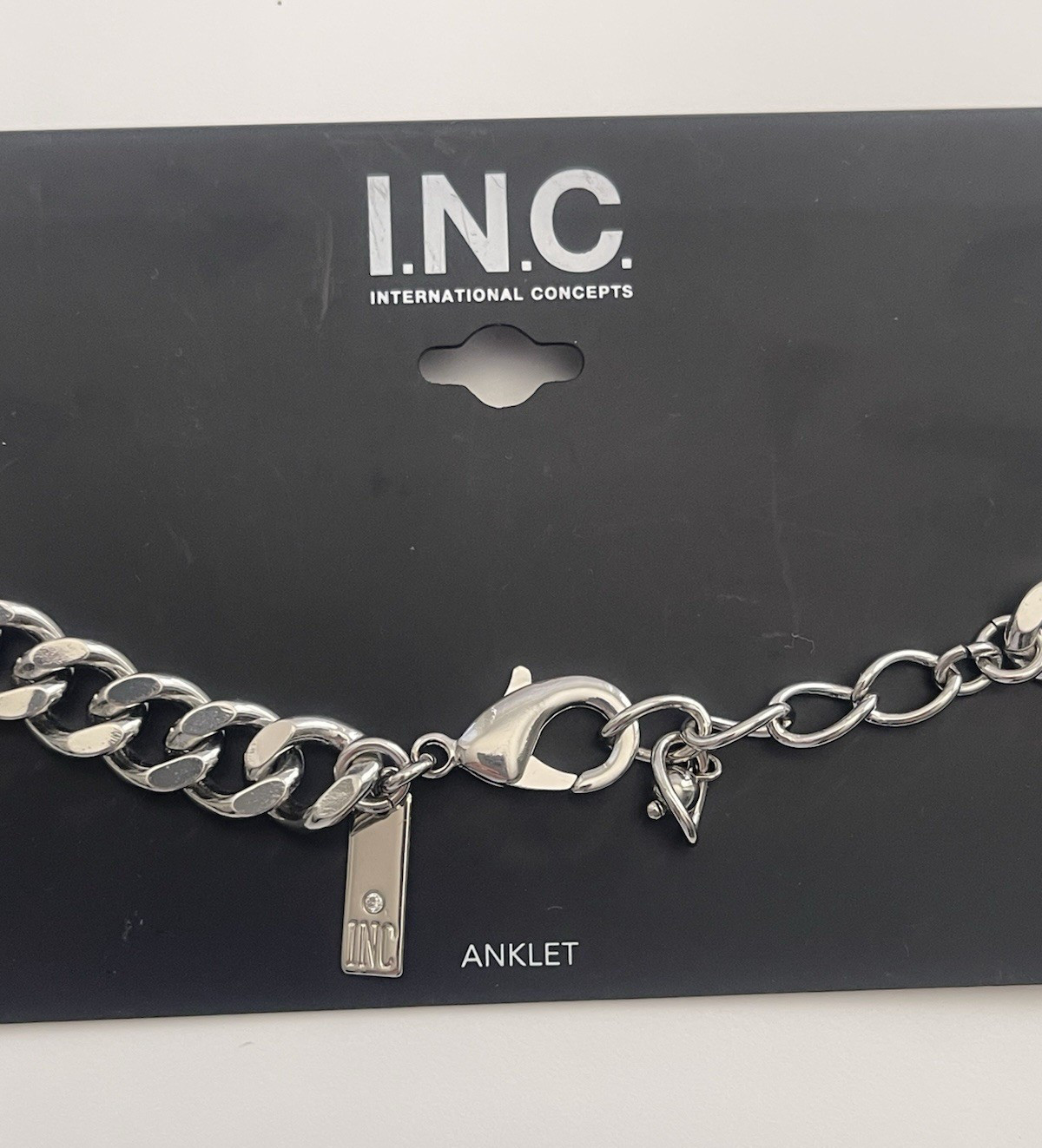 Thick Cuban Link Silver Tone Anklet 9″ INC International Concepts