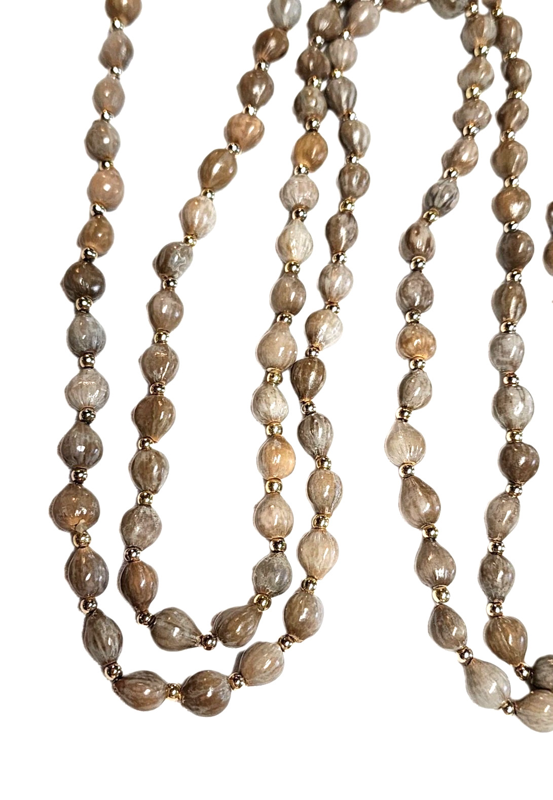 Vintage Brown & Gray Job’s Tears Natural 9-10mm Beaded Necklace Gold Tone 55″