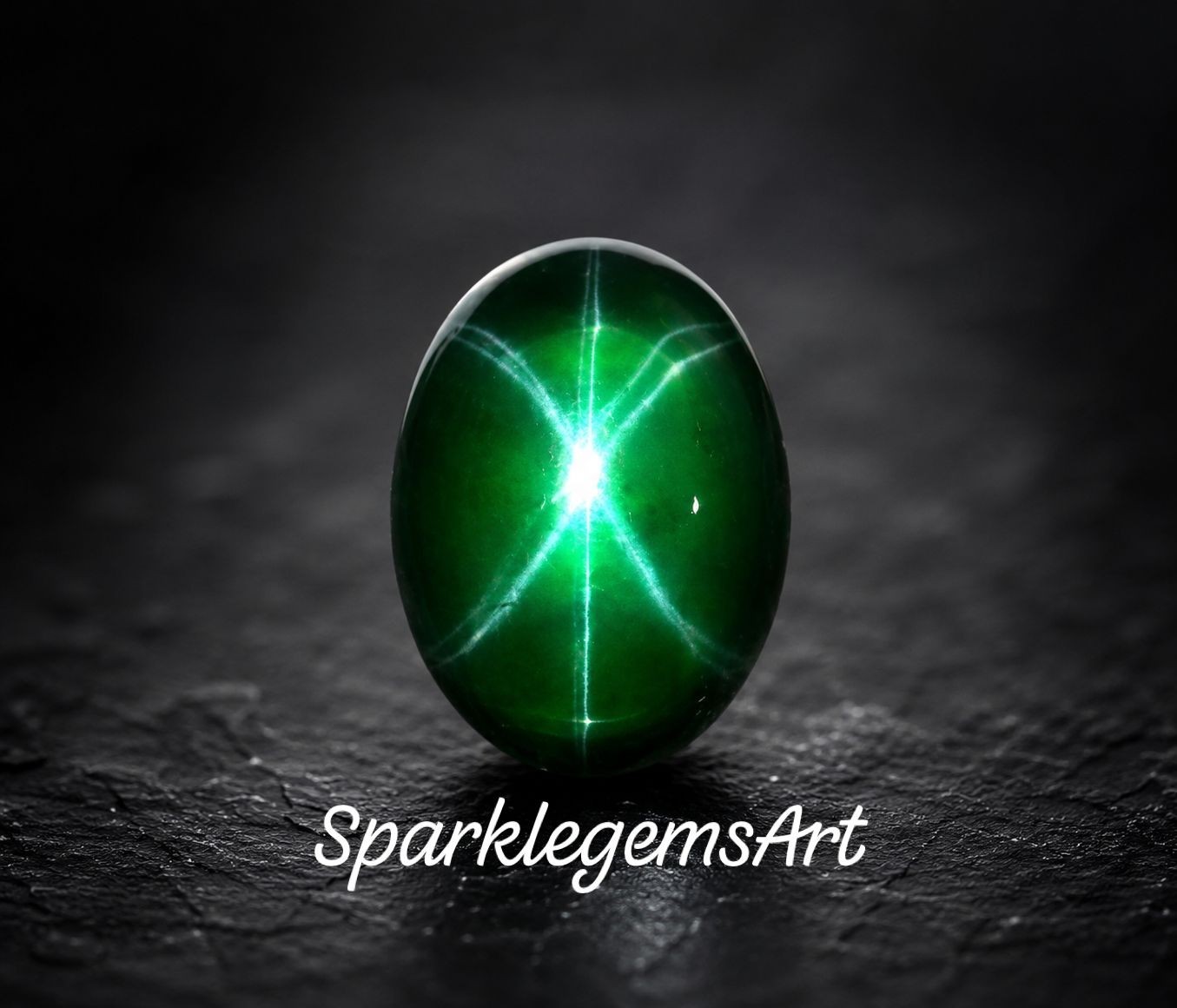 34Ct Natural 6 Rays Star Green Sapphire Gemstone Cabochon cut Sapphire