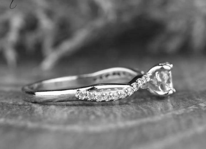 0.70 CT White Round CZ Twisted Engagement Ring In 14K White Gold Finish