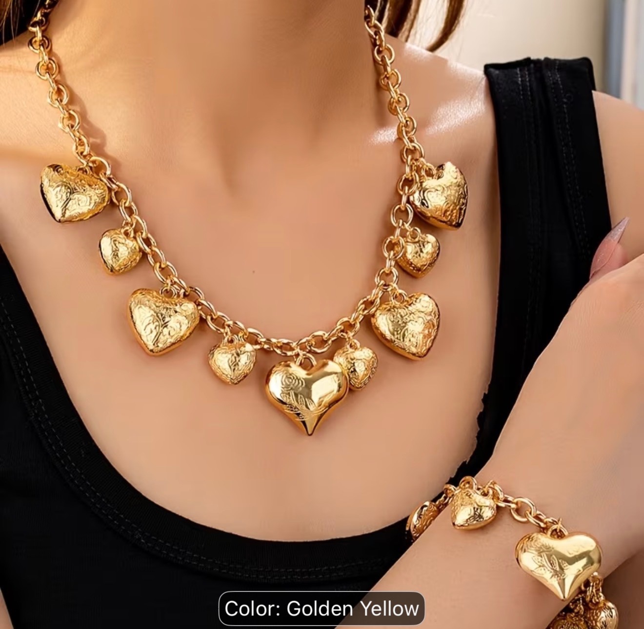 Rose LOVE Heart Necklace & Bracelet Set for Women Retro Romantic Valentine’s y8