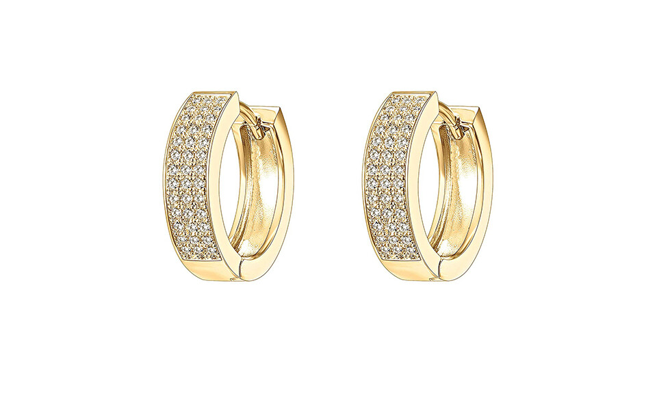 14k Gold Silver Black Small Lab Diamond Huggie Women Men HOOP EARRINGS