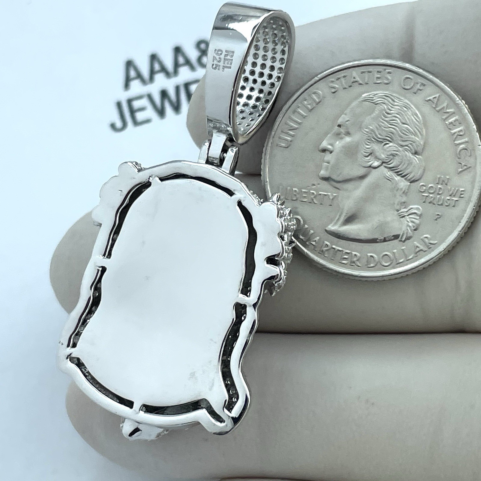 REAL 925 STERLING SILVER CUBIC ZIRCONIA JESUS FACE PENDANT