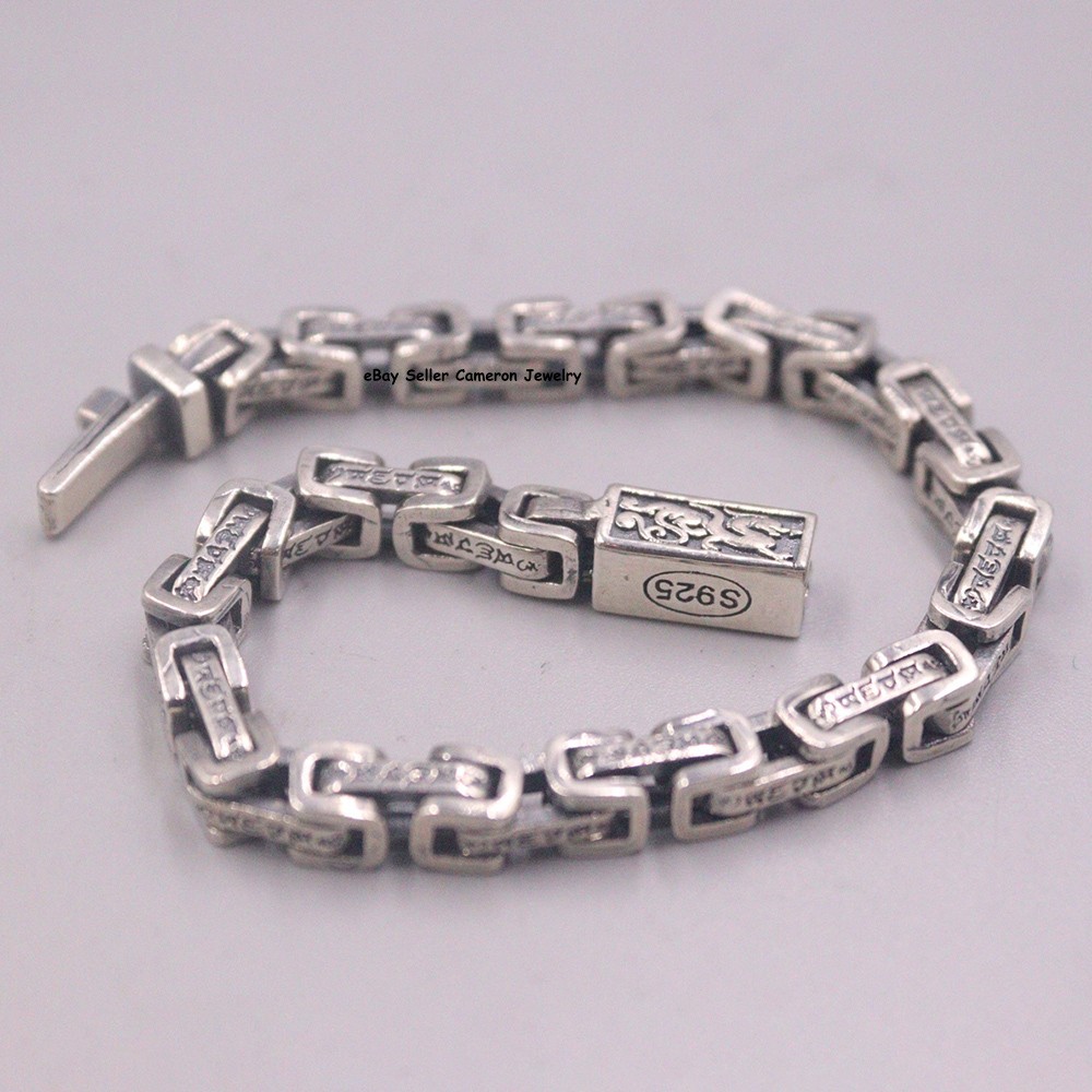 Pure S925 Sterling Silver Chain 5mm Byzantine Link Bracelet 25-26g 7.1inch