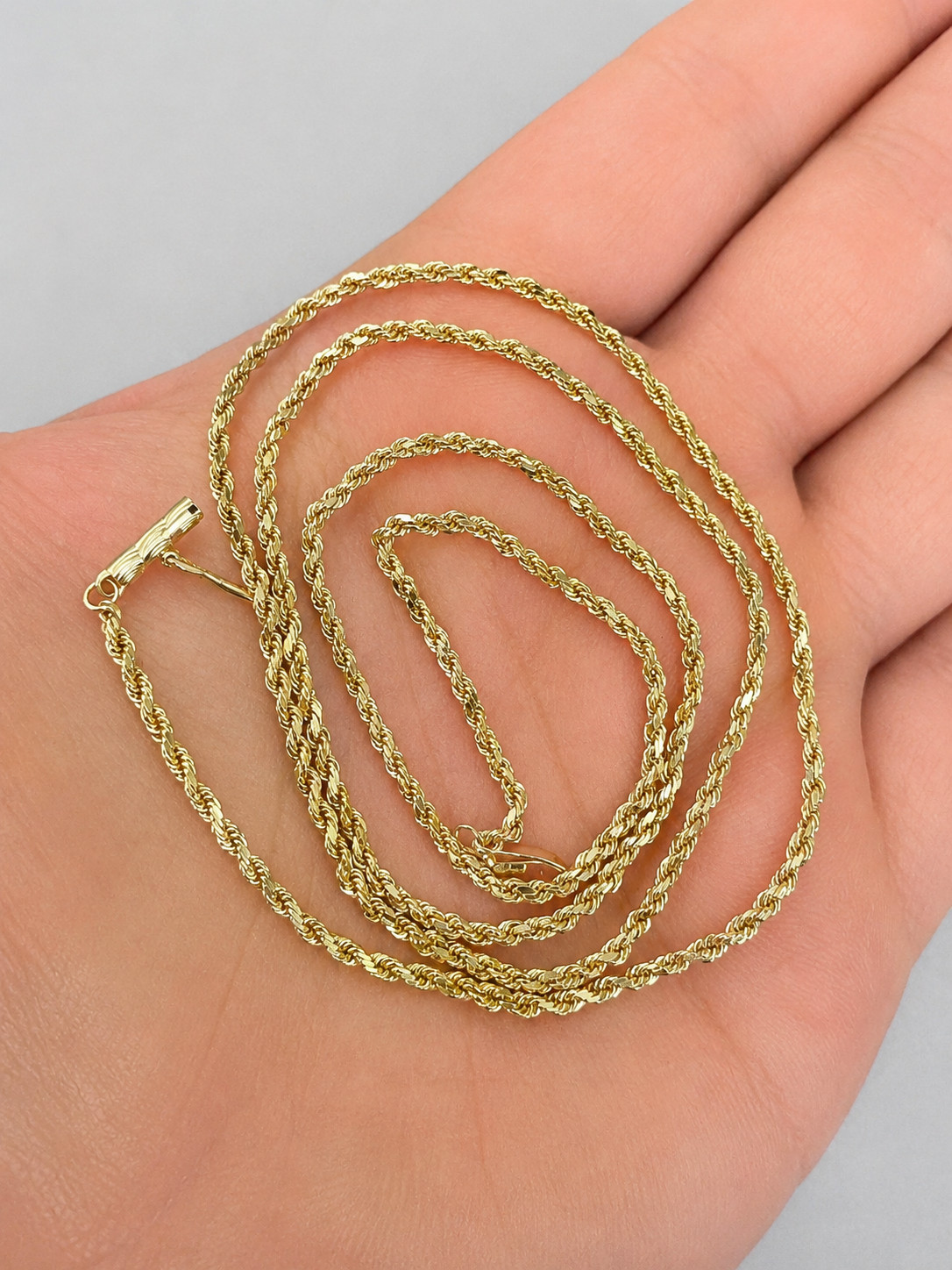 14K SOLID YELLOW GOLD 1.5mm DIAMOND CUT ROPE CHAIN NECKLACE 24 INCH LONG