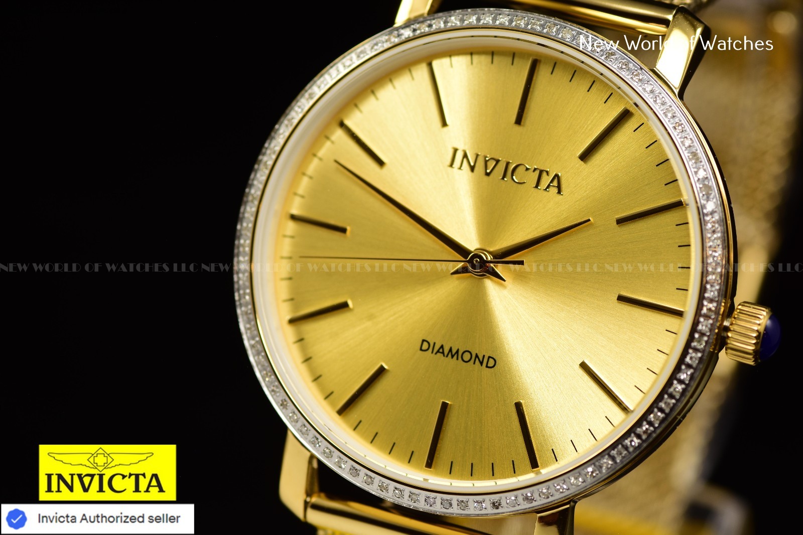Invicta Elite Diamond 38mm 0.32 Carat Diamond Unisex Gold-Tone Mesh Ladies Watch