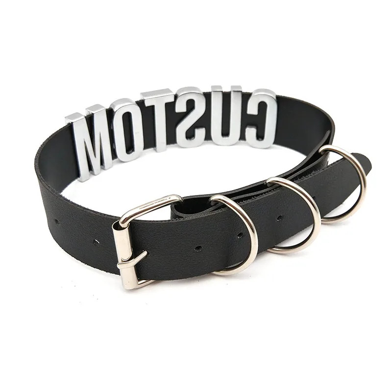Leather Choker Collar Custom Letter Necklaces For Female YES DADDY HOTWIFE R7