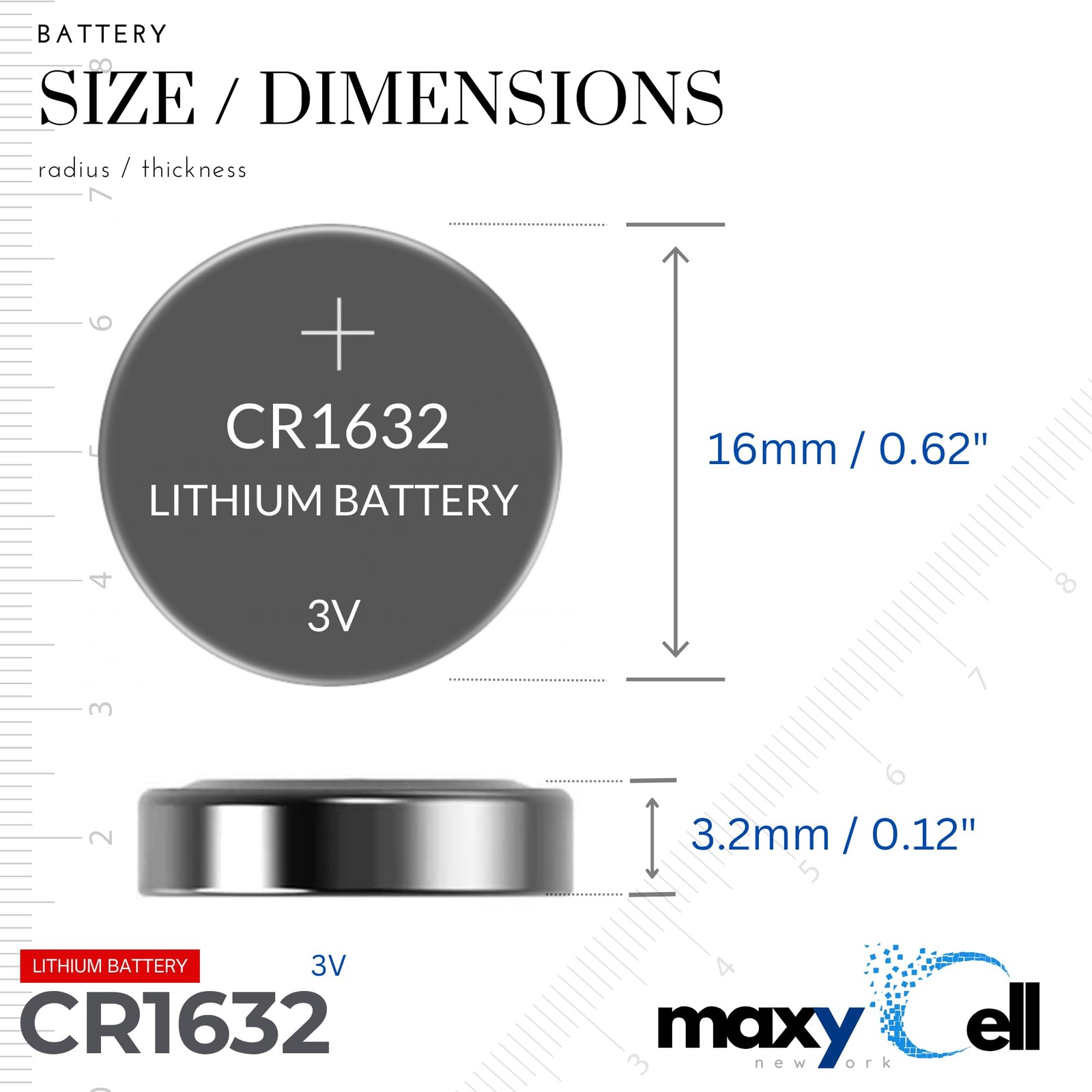 MaxyCell CR1632 Lithium Coin Cell Battery 3V High-Capacity 6 Pack