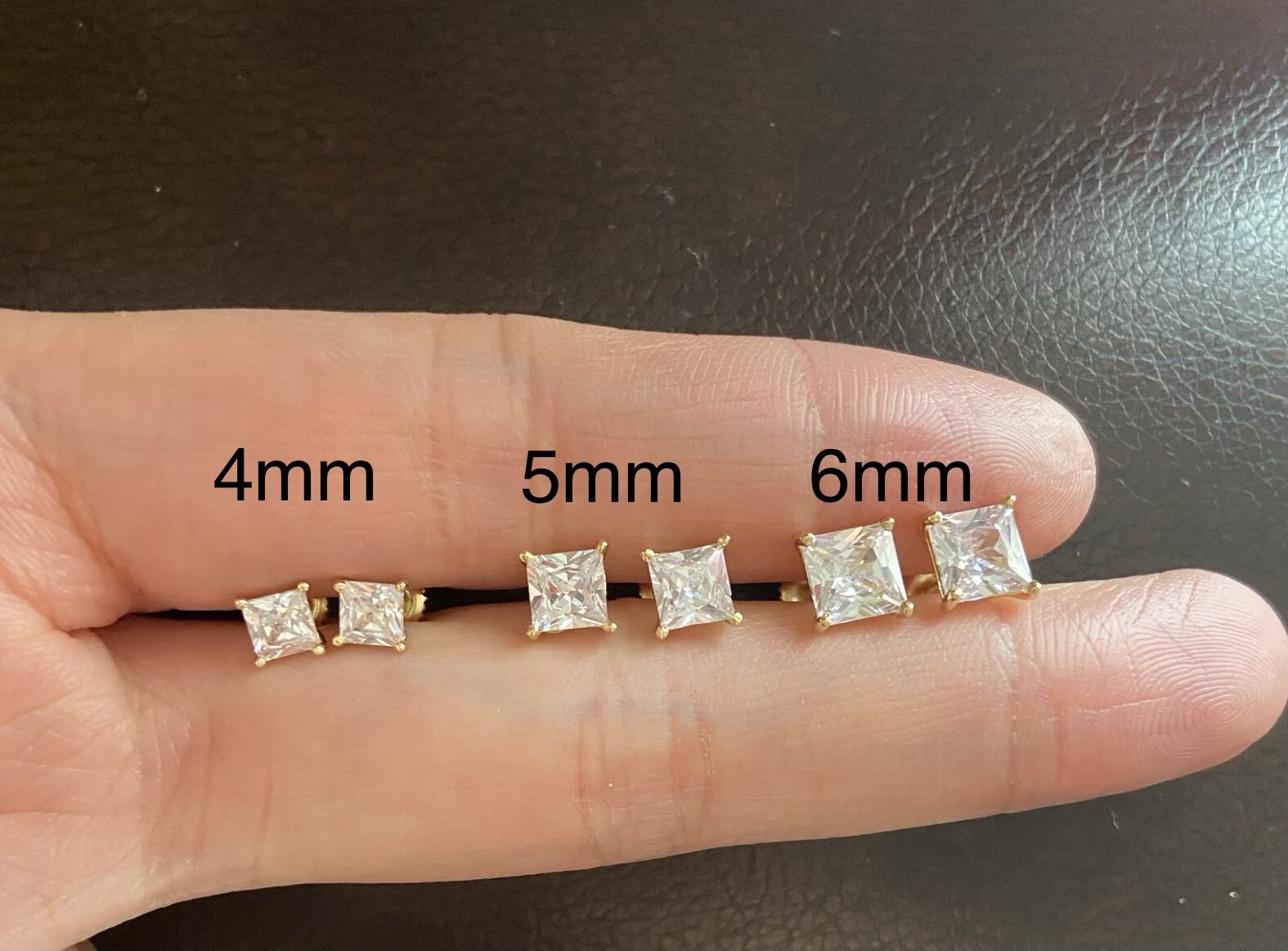 1ct 2ct Princess Cut Solitaire Earrings 14K Yellow Gold Over Diamond Stud Earrin