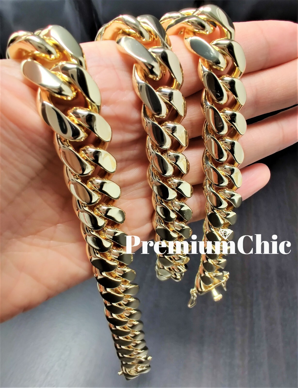 COMBO SET Mens Miami Cuban Link Bracelet & Necklace Gold Plated Stainless Steel