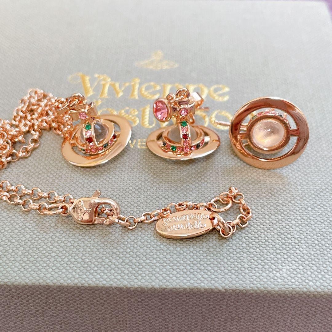 Vivienne Westwood Necklace Earrings Set Petite Orb Pink Gold Multi NO BOX