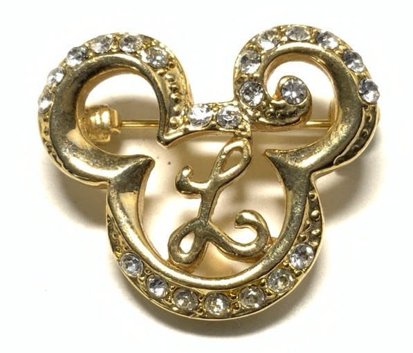 Disney Gold Tone Letter “L” Rhinestone Mickey Mouse Pin LY116
