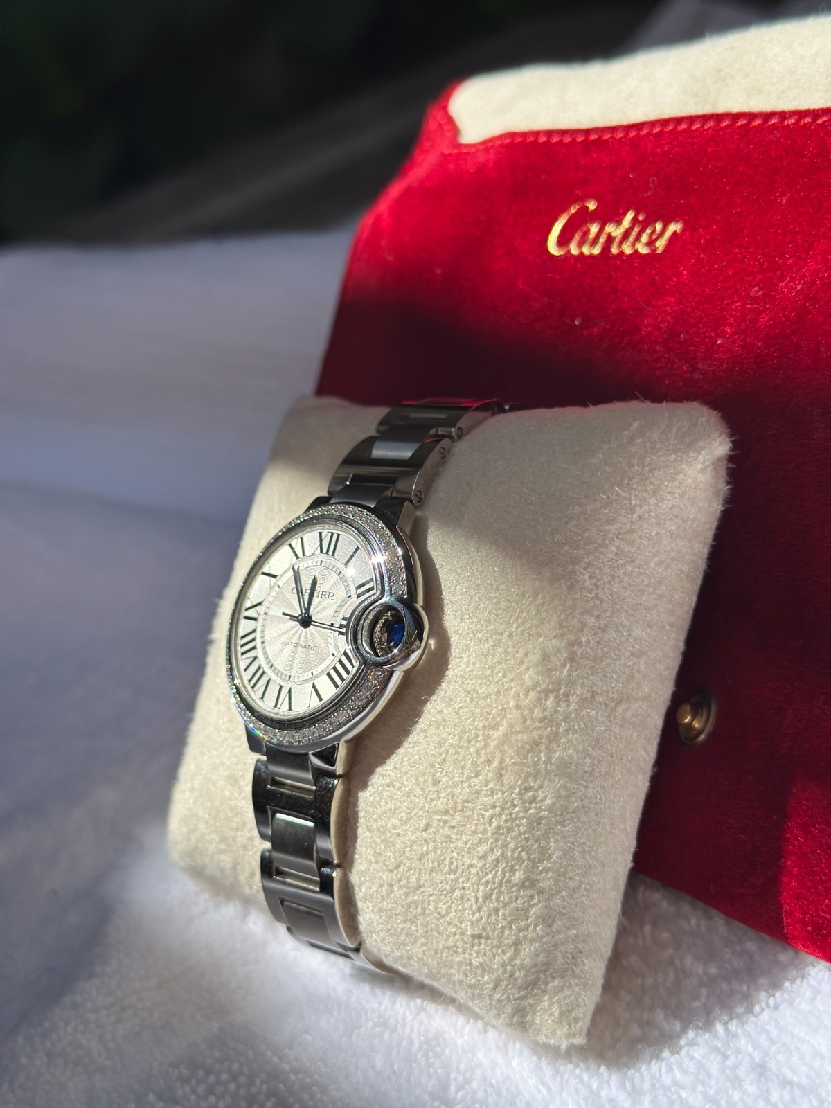 Cartier Ballon Bleu W4BB0023 3489 Factory Diamond Bezel 33mm Steel Watch