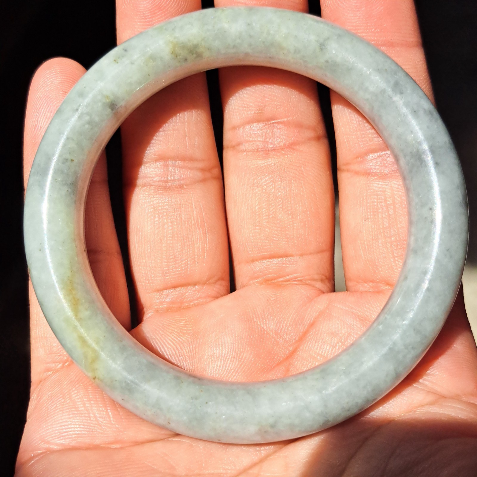Natural Burmese Jadeite Bangle Handcrafted Gray Yellow Moss Black 58mm BG14A