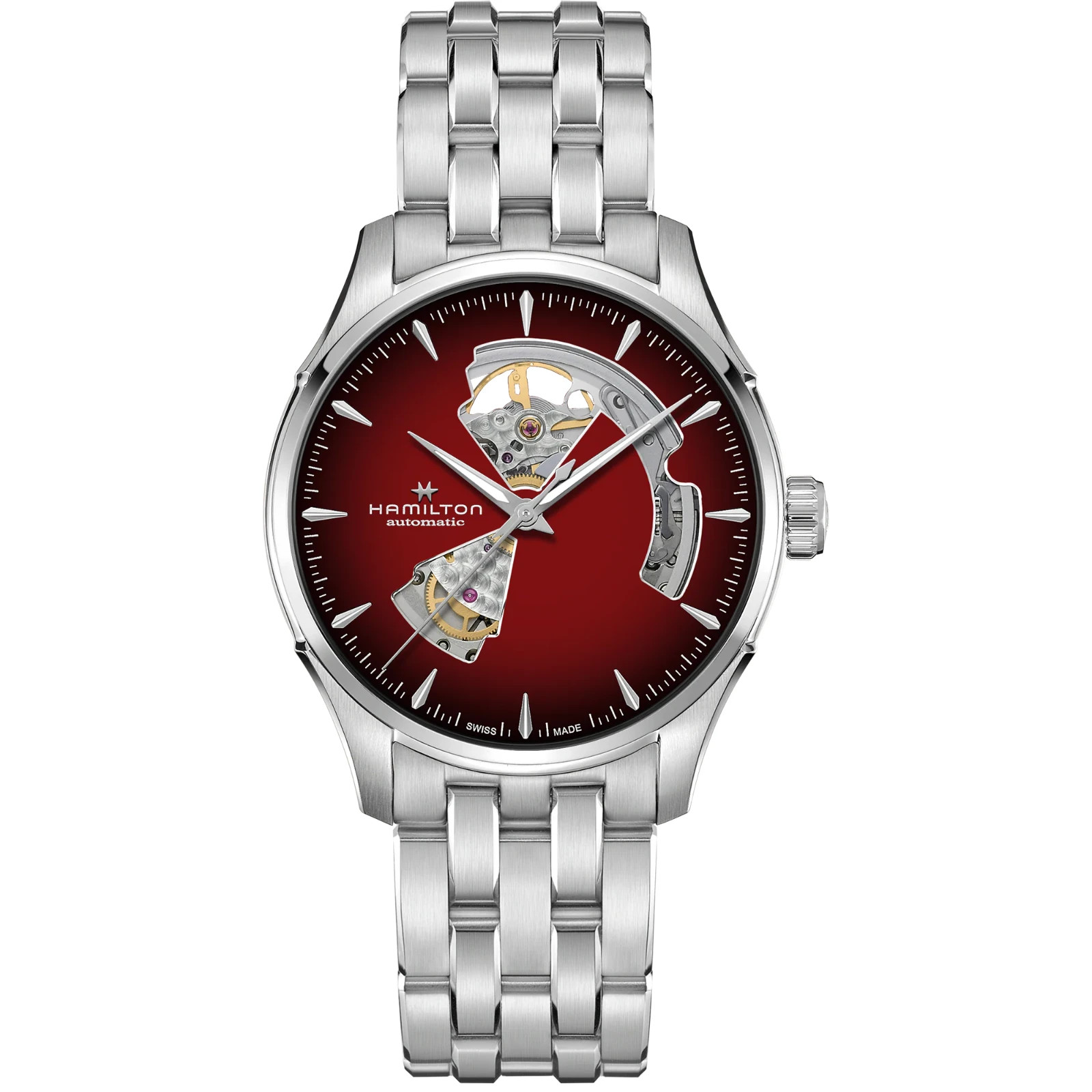 NEW HAMILTON JAZZMASTER OPEN HEART EXHIBITION AUTO 40MM RED BURGUNDY H32675170