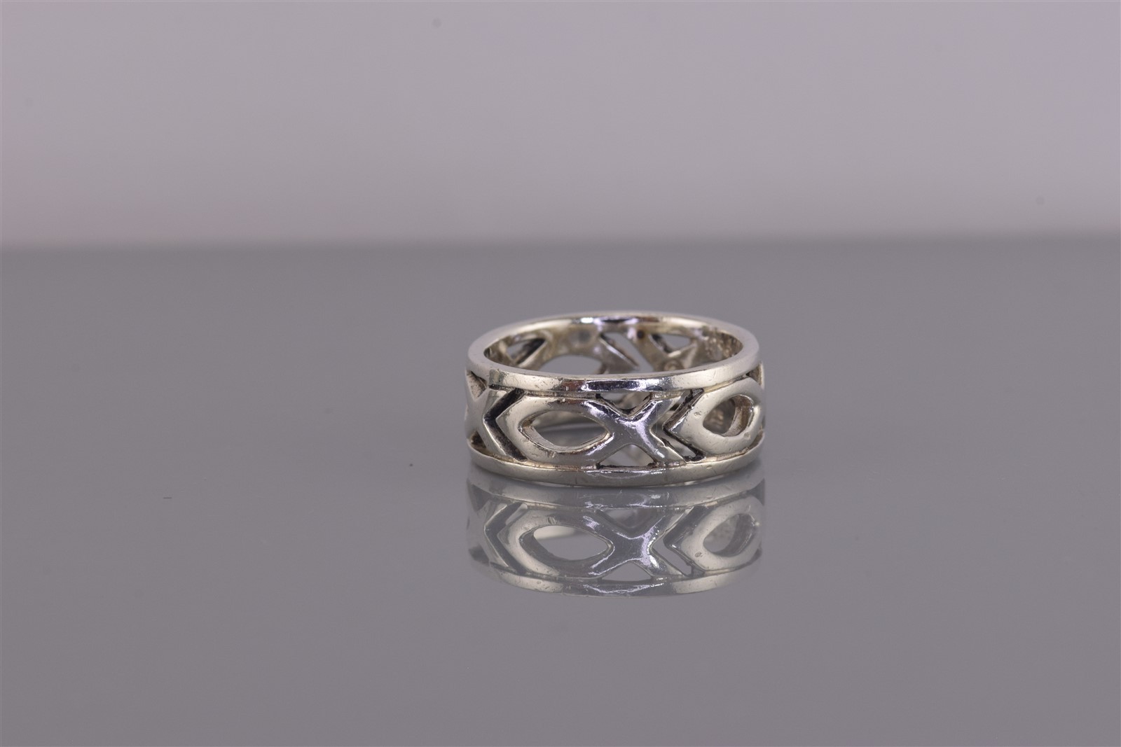 Peter Stone Sterling Silver Jesus Fish Christian Ichthys Band Ring 925 Sz: 5