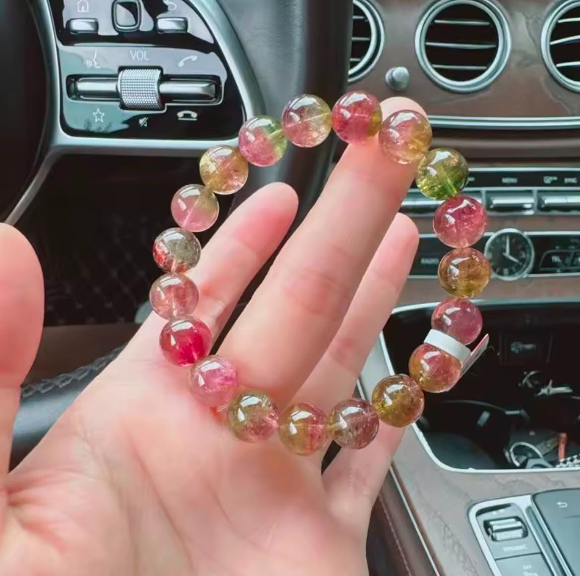 Collectible 10.5mm Watermelon Tourmaline Red Green Double Color Bracelet