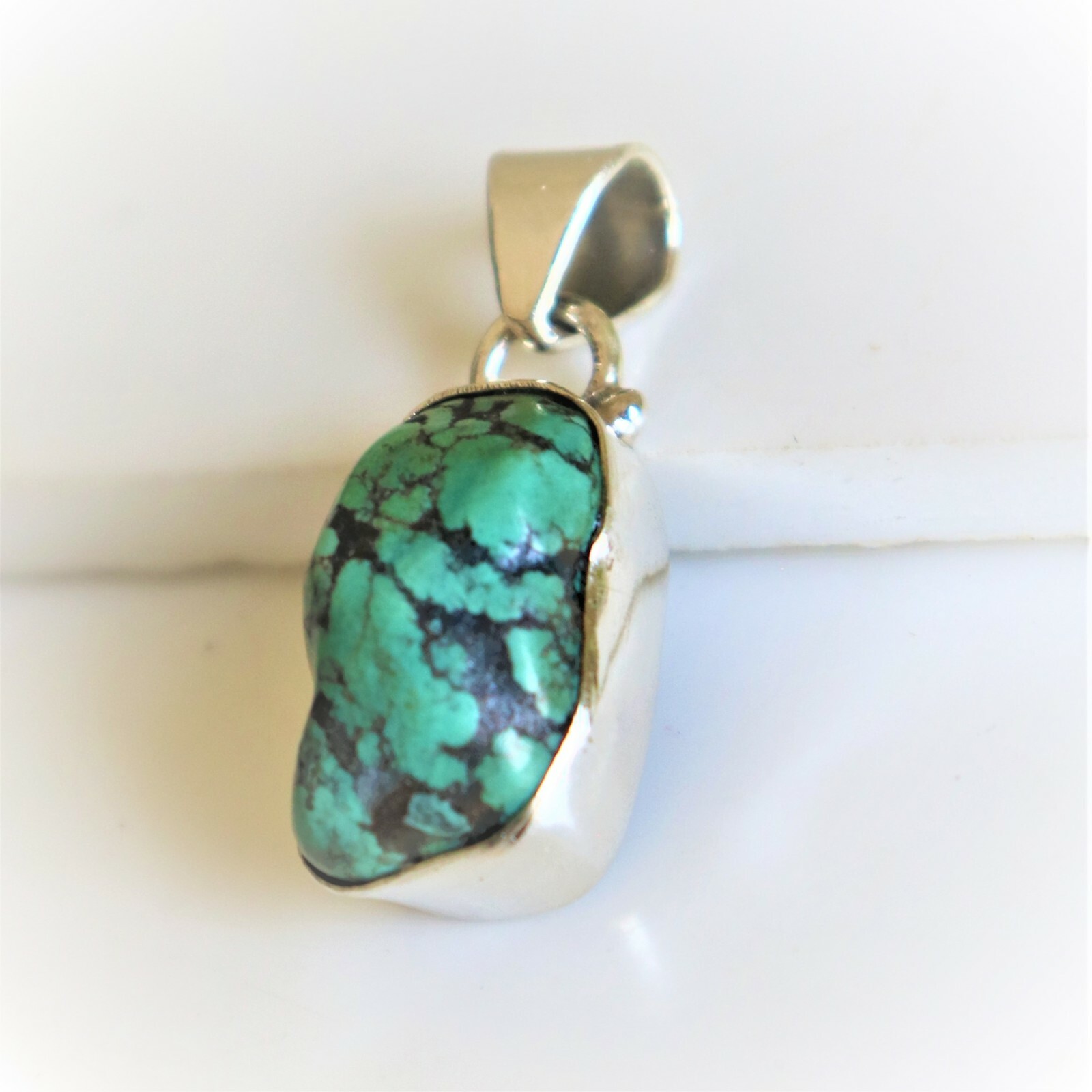 TURQUOISE NATURAL GEMSTONE 925 STERLING SILVER HANDMADE JEWELRY PENDANT 1.2″