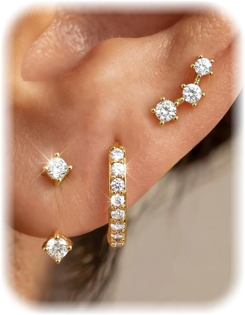 3 Pairs 925 Sterling Silver Hypoallergenic Earrings for Women Trendy – 14K Gold