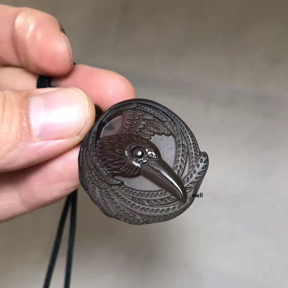 Real Obsidian Crow Pendant Necklace Natural Jewelry Luxury Gift Designer