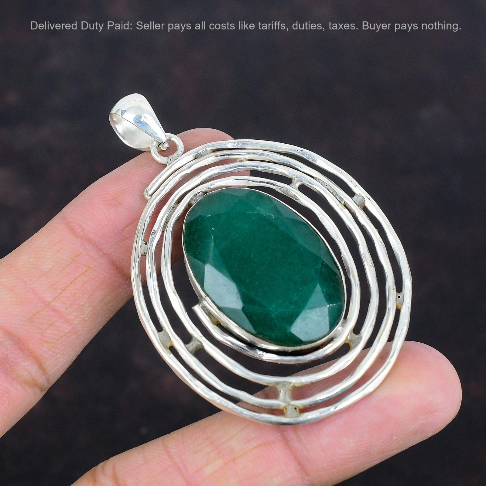 Oval Natural Zambian Emrald 925 Sterling Silver Mother Birthday Bezel Pendant