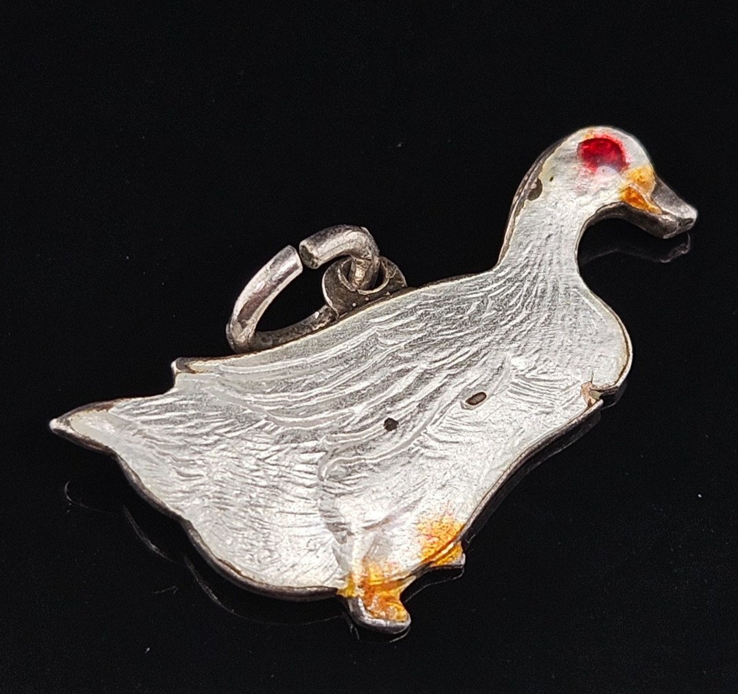 Sterling Silver ENAMEL DUCK GOOSE Charm Pendant Animal Vintage