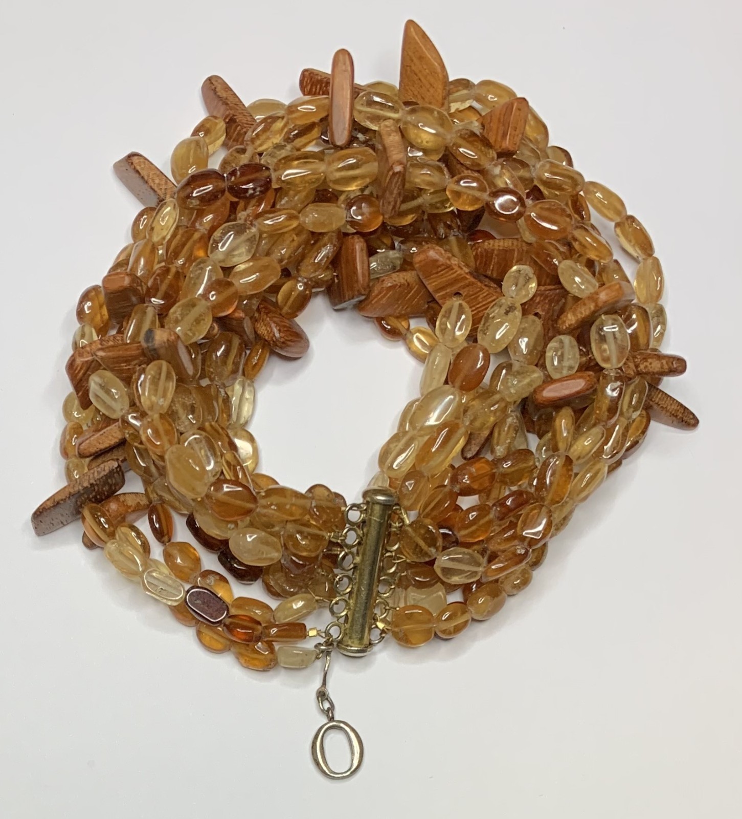 Hessonite Garnet and Wood Project O Bracelet from Oprah 8”