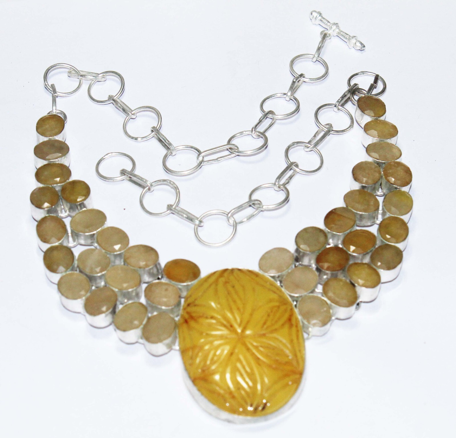Craved Yellow Onyx Gemstone Handmade Necklace Jewellery Necklace Size 18 Inches