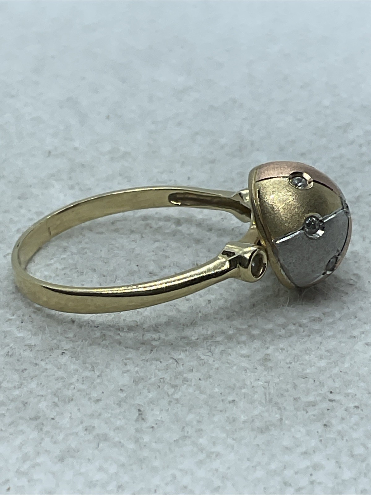 HANDMADE Solid 14K Tricolor Gold White CZ DOME Style ROTATING BASEBALL CAP Ring