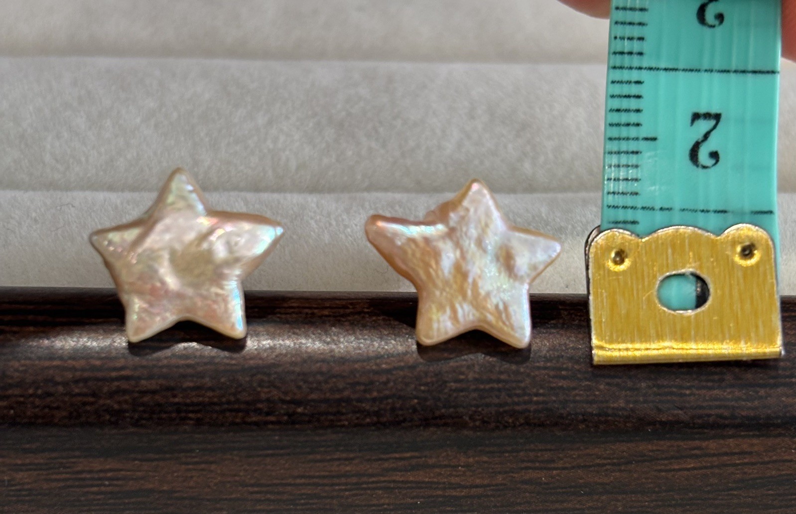 Natural Star Shaped Baroque Pearl Studs Earrings | Soft Peach Iridescence |