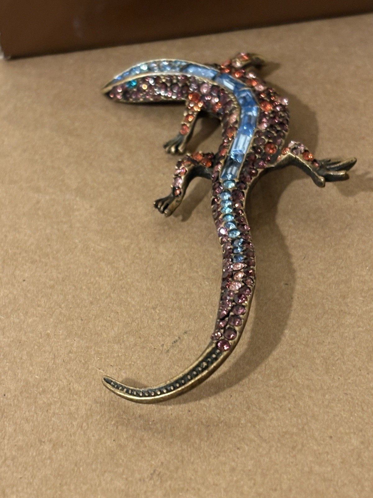Jay Strongwater Lizard Salamander Pink Green Rhinestones Brooch Pin Retired Box
