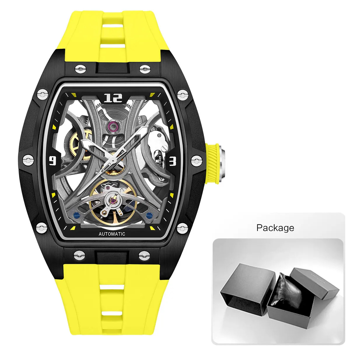 MEGIR Sports Automatic Mechanical Men Watch Skeleton Waterproof Stainless Steel