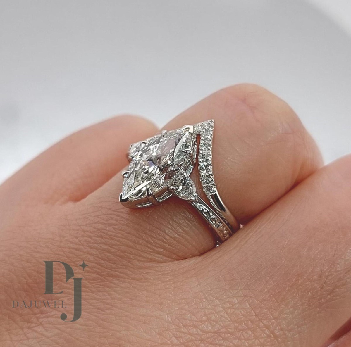 2.50 CT Marquise Cut Moissanite Bridal Set Engagement Ring Solid 14K White Gold
