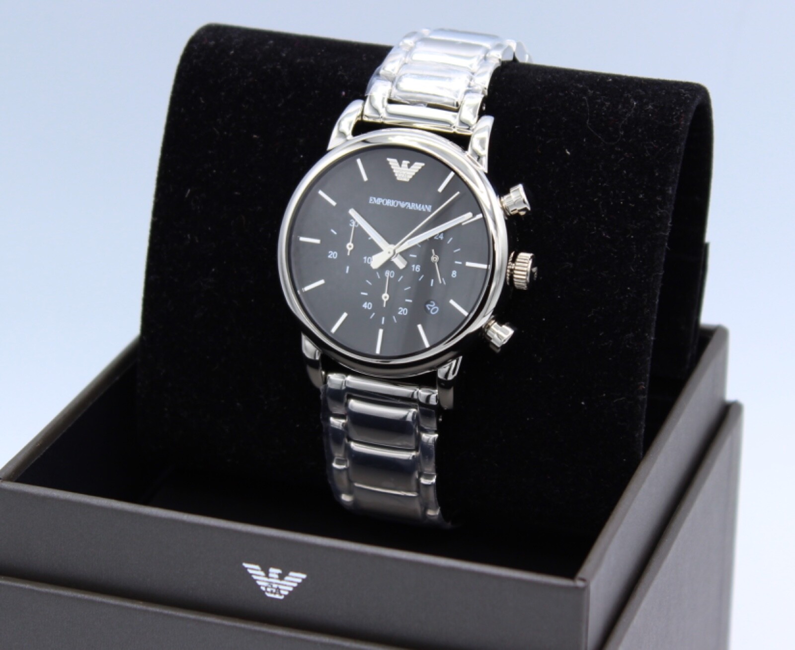 NEW AUTHENTIC EMPORIO ARMANI LUIGI BETA CLASSIC SILVER BLACK MEN’S AR1853 WATCH