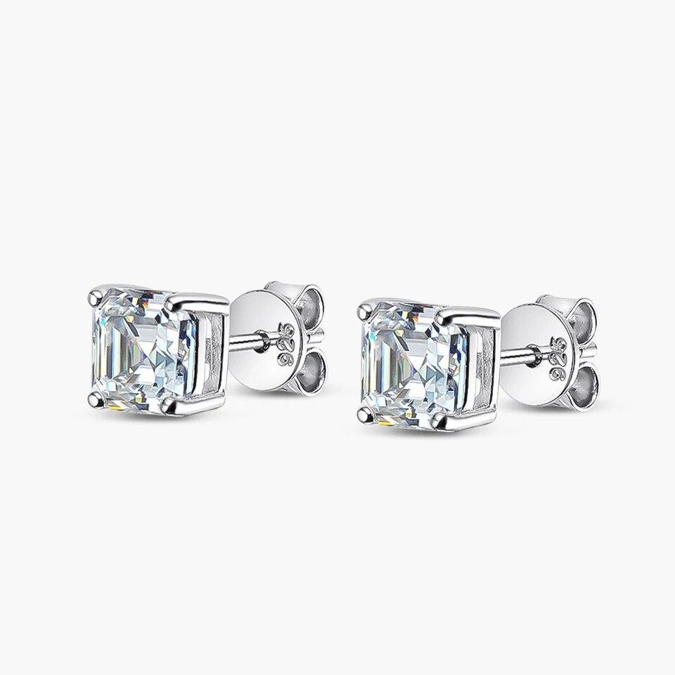 Moissanite Stud Earrings Square Asscher Cut 925 Sterling Silver 1ct 2ct GRA