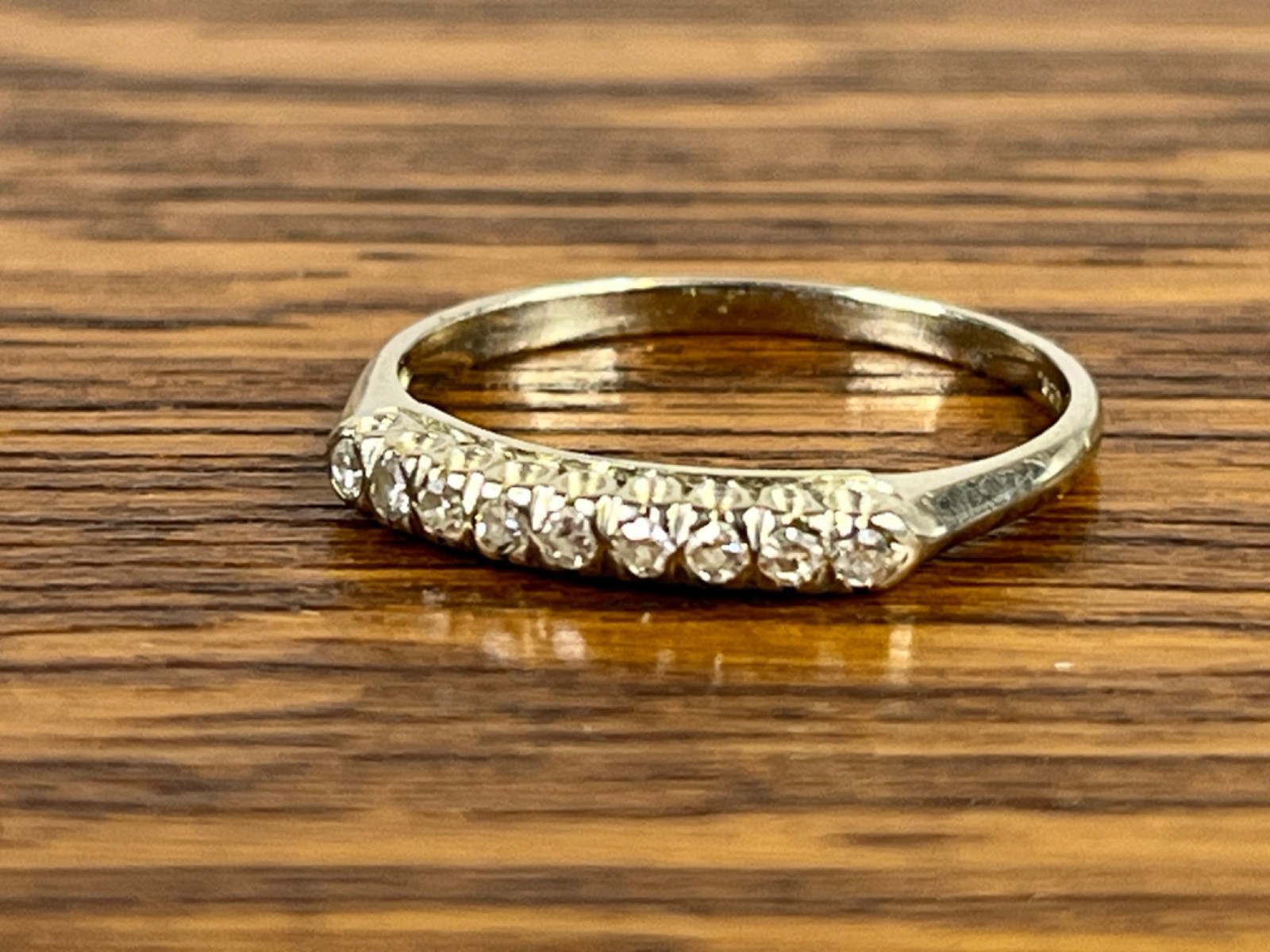 1930s Art Deco 14K White Gold Old European Cut OEC Diamond Stackable Band Ring