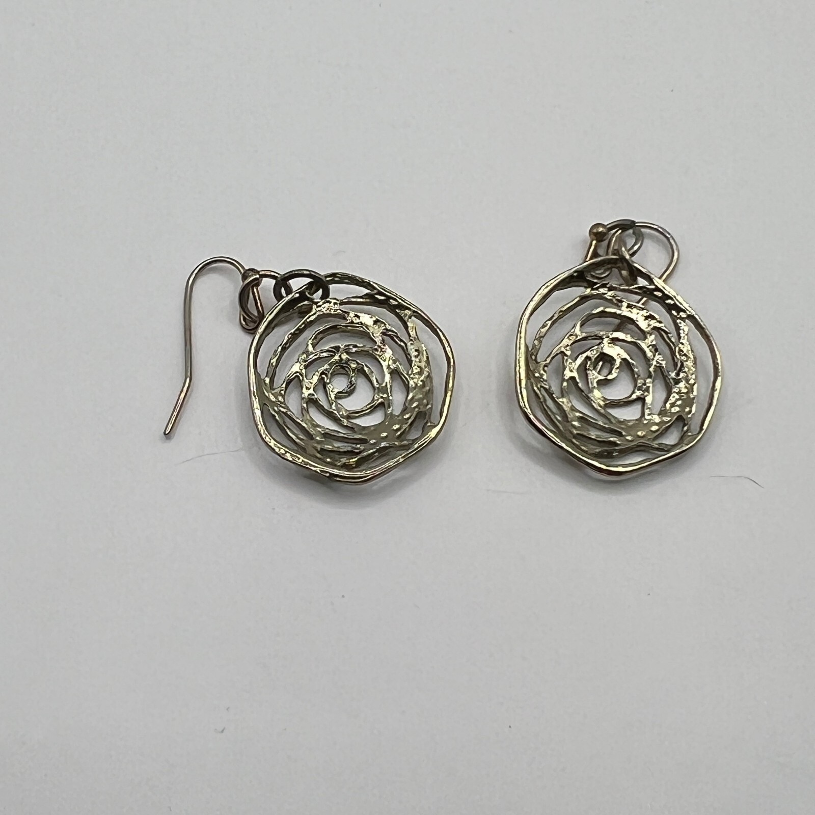 Pierced Earrings Rose Flower Silver Tone Hook Wire Dangle Drop
