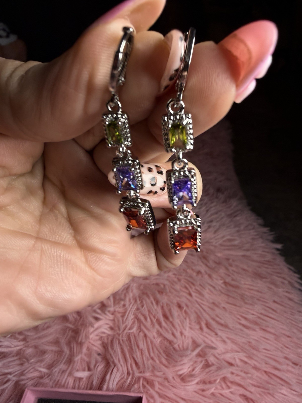 18K White Gold Filled AAA CZ Multicolor Drop Earrings
