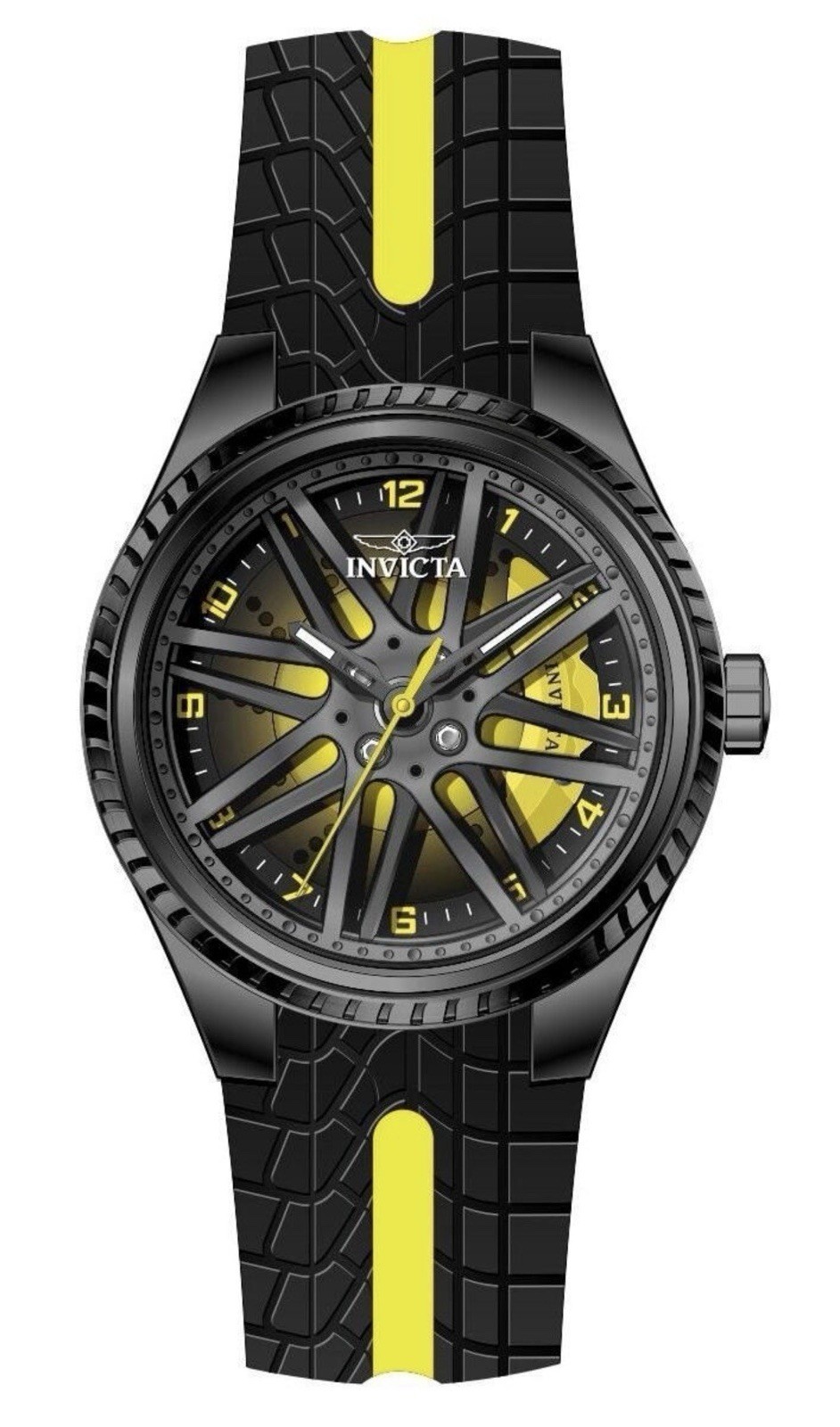 🔥NEW🔥Invicta Racing Rim Spinning Wheel Dial, Tire Tread Strap Mens Watch 50753