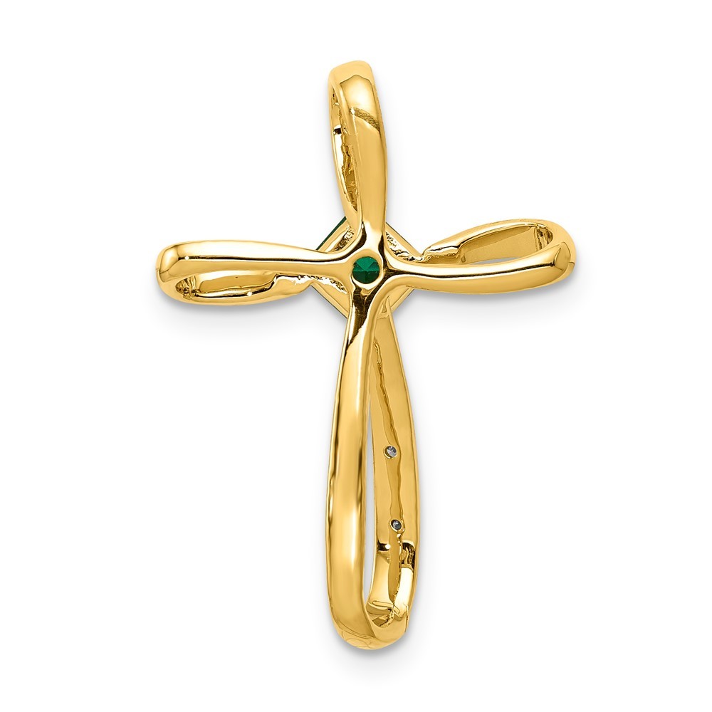 14k Yellow Gold and White Rhodium 4mm Square Emerald and Diamond Cross Pendant