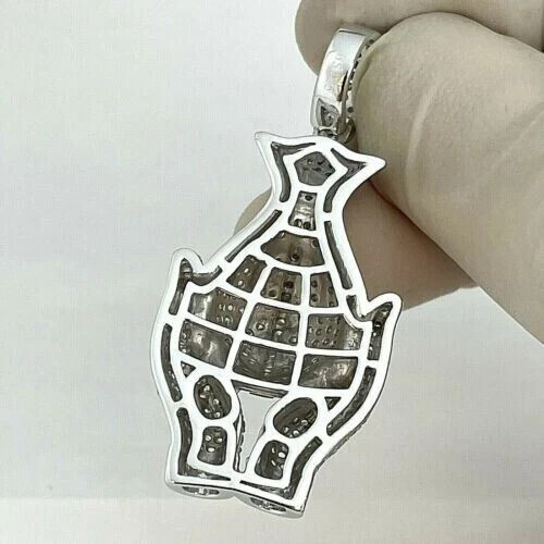 2.30Ct Lab Created Diamond Round Money Bag Hand Pendant 14K White Gold Finish