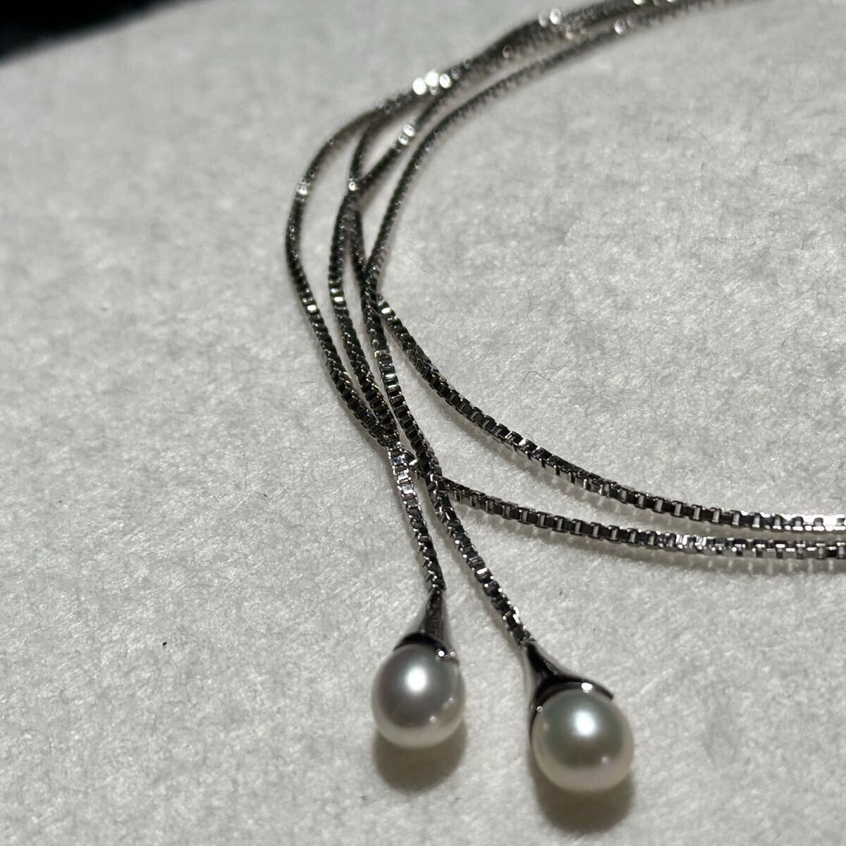 misty Real pearl necklace lariat 6.40-6.50mm 92cm Silver clasp From Japan