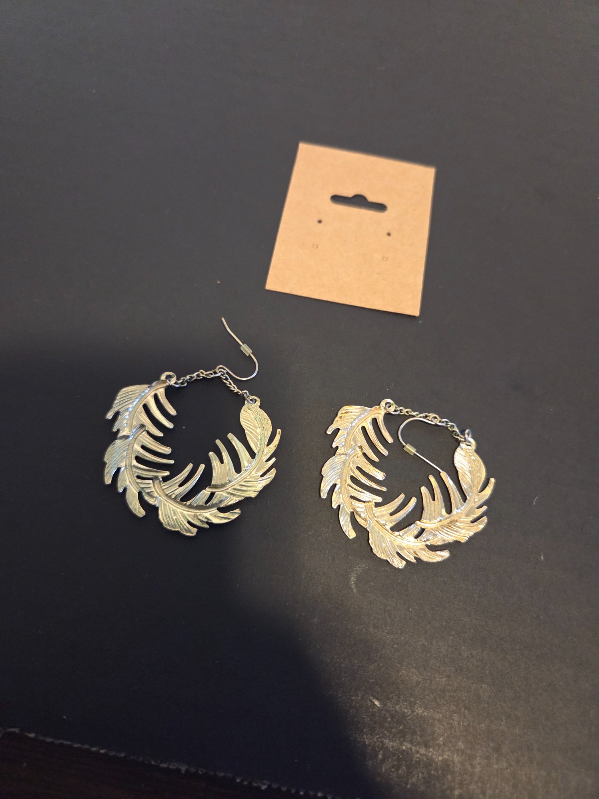Gold Tone Leaf Wreath Hoop Earrings Textured Botanical Statement Jewelry Boho