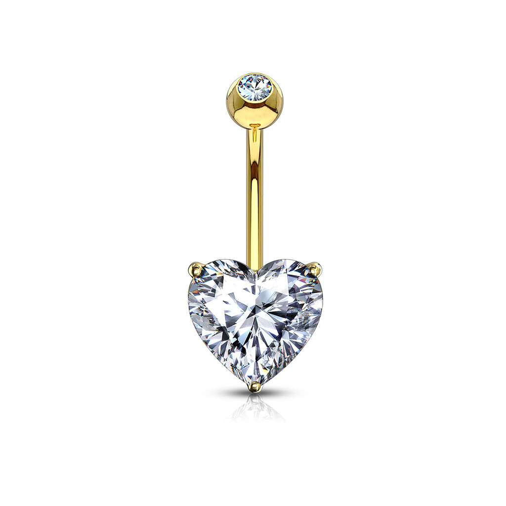 Gold Heart Design Navel Ring with CZ Bezel Set