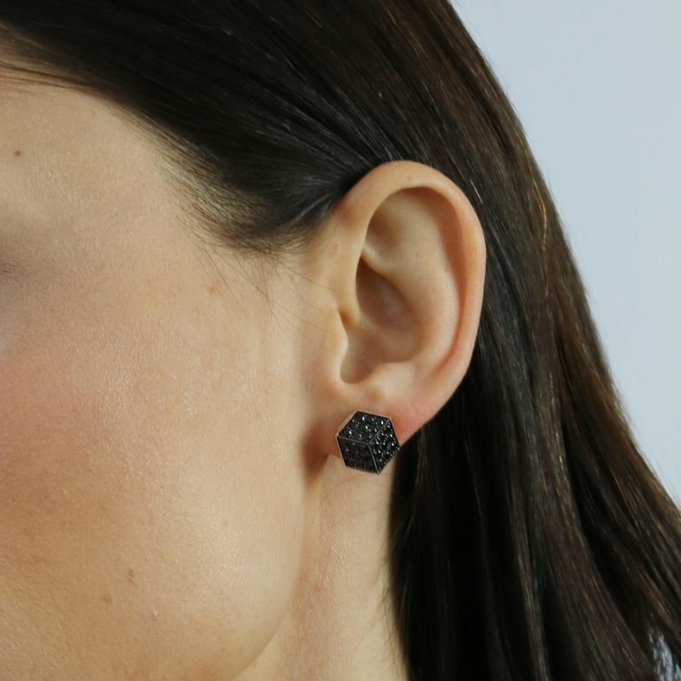 1.5ct Black Lab-Created Moissanite Cube Cluster Stud Earrings Rose Gold Plated