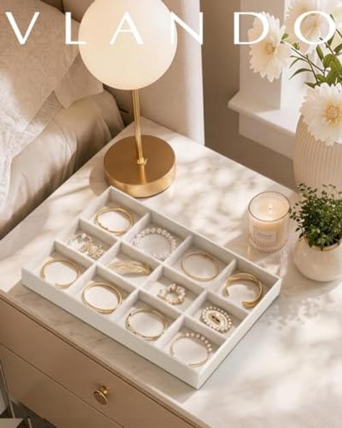 Stackable Jewelry Tray, Drawer Organizer fors | Wide Sections, Bracelet Beige