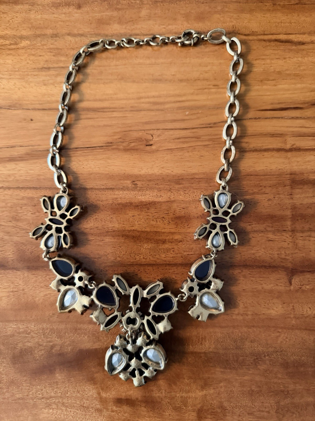 J.Crew Statement Bib Necklace Navy Burgundy Gray Crystal Gold Tone NWOT